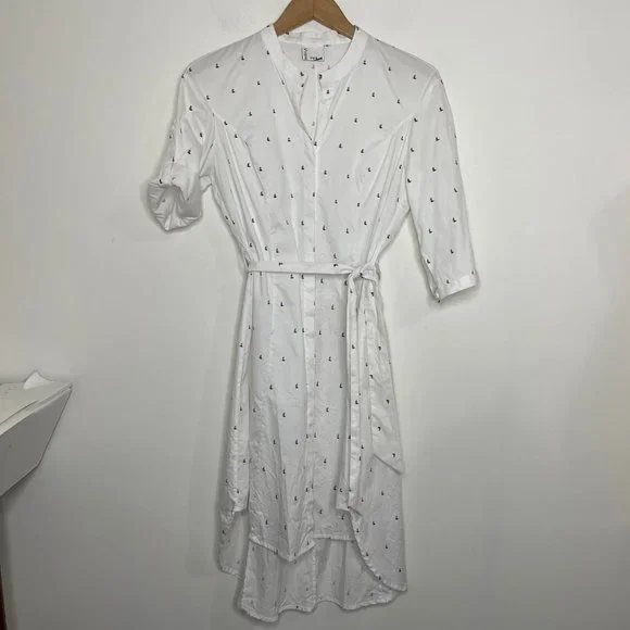 Vivienne Hu Cotton Button Shirt Dress Boat Print with Tie Size M - Picture 9 of 16